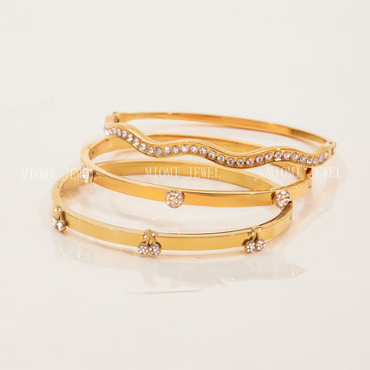 Jie Ding Stainless Steel Rhinestone Buckle Bracelet Light Luxury High-Grade Jewelry Women's Non-Fading Titanium Steel Ornament