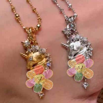 Pure Silver S925 Brushed Craft Unicorn Fairy Chain Light Luxury Niche Design High-end Versatile Collarbone Chain Necklace