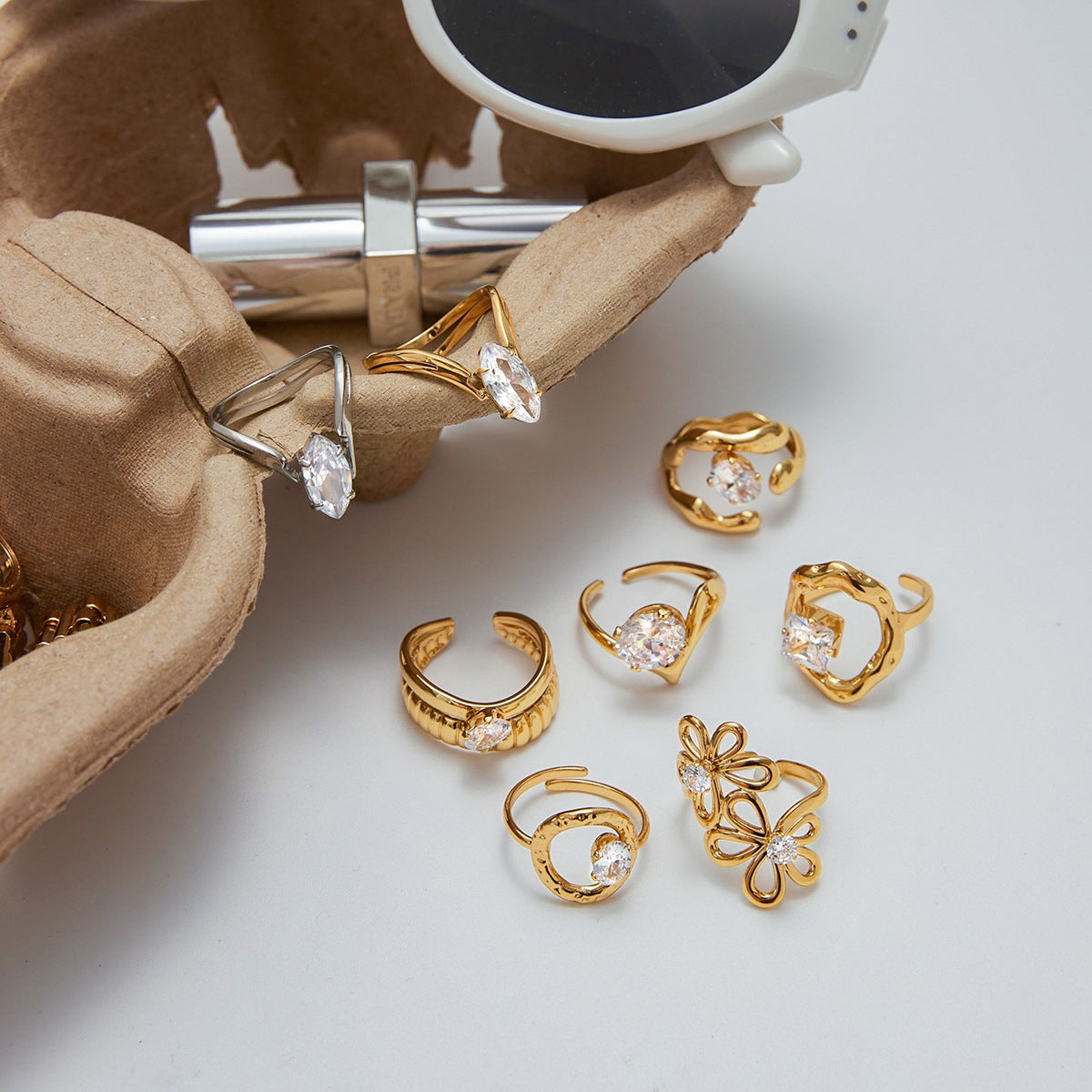 Zircon Ring Titanium Steel Non-Fading Jewelry for Women Light Luxury High-End Feel Ring Stainless Steel Jewelry