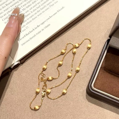 Sterling Silver S925Autumn and Winter New Italian Light Luxury Brushed Olive Bead Necklace Long Chain Simple Retro Silver Bead Chain