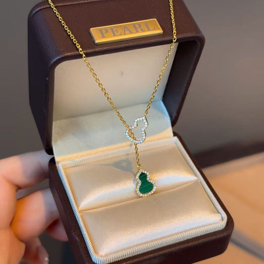 S925 Sterling Silver Malachite Gourd Necklace Light Luxury Niche Fashion Design Sense Collarbone Pendant