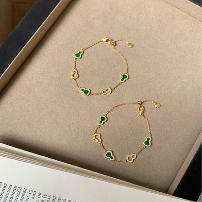 Pure Silver S925 New Chinese Style Jade Green Gourd Fortune Bracelet Niche Design Light Luxury High-end National Style Versatile Jewelry
