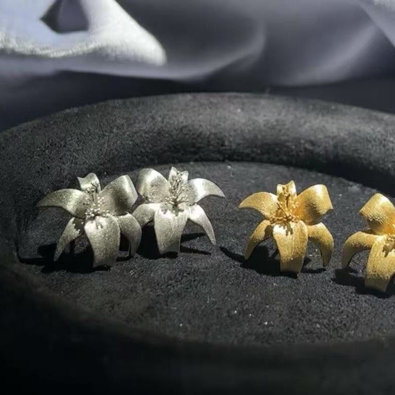 Pure Silver S925 Osmanthus Brushed Earrings Small Gold Flower Versatile Elegant Niche Earrings