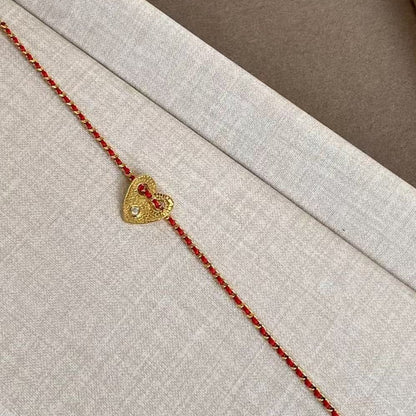 Sterling Silver S925 Heart-Shaped Love Braided Pink Red Rope Bracelet Valentine's Day Gift