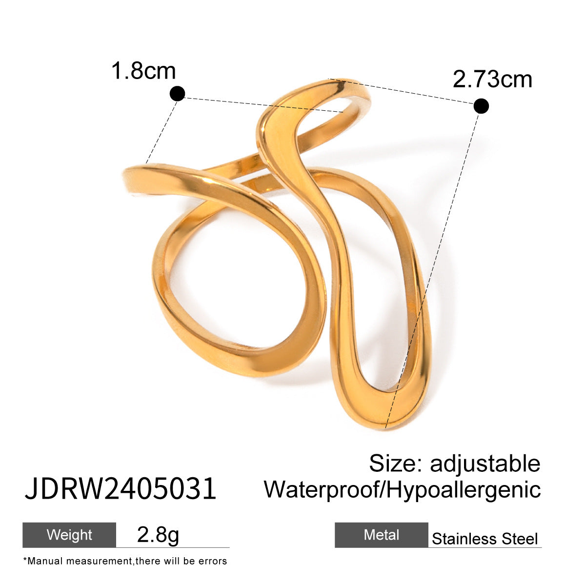 Stainless Steel Gold Exaggerated Ring High-End Ins Style Ring Jewelry Titanium Steel Rings Hand Accessories