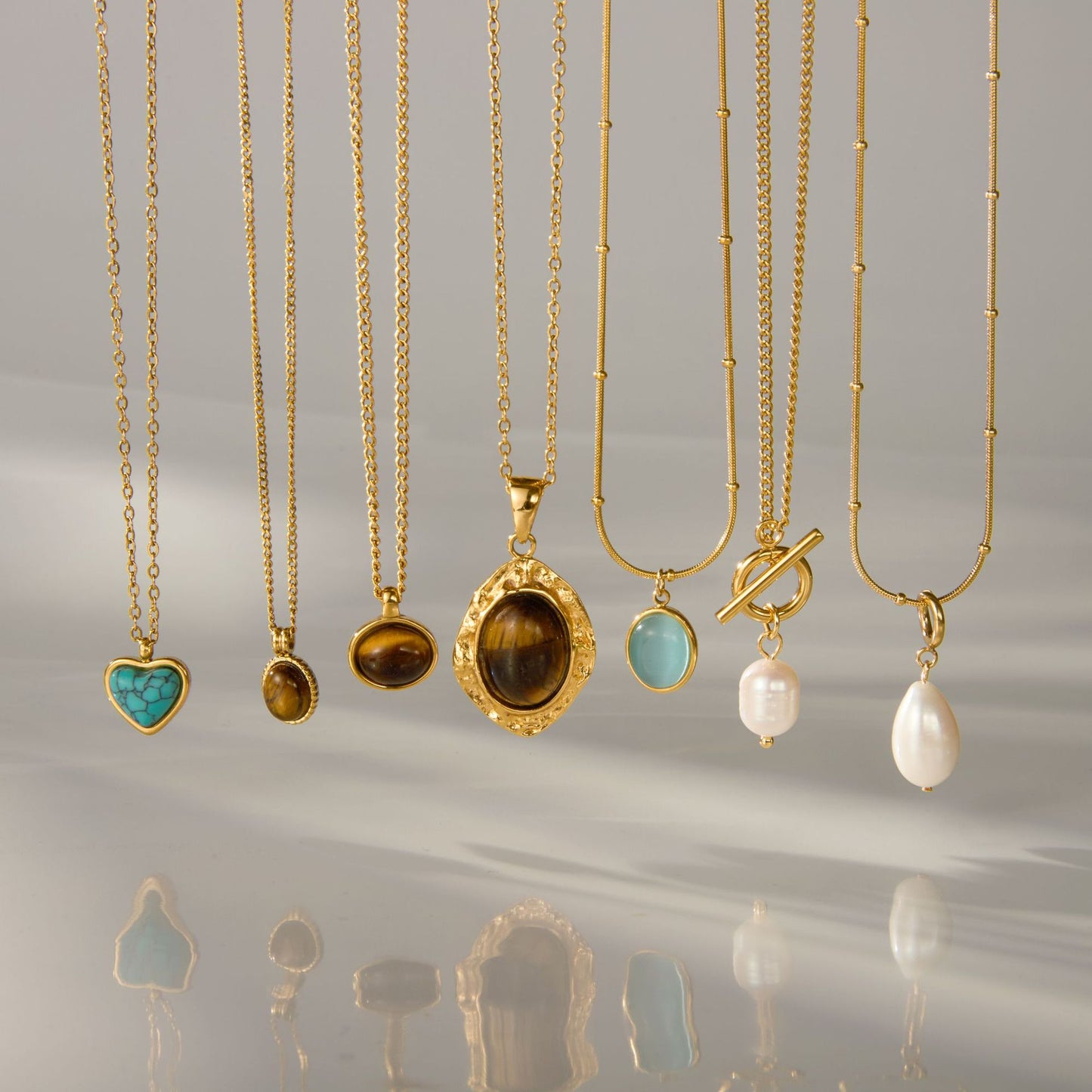 Titanium Steel Pearl Necklace Light Luxury High-end Tiger Eye Stone Collarbone Chain Non-fading Jewelry Stainless Steel Accessories for Women