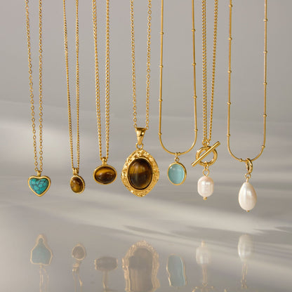 Titanium Steel Pearl Necklace Light Luxury High-end Tiger Eye Stone Collarbone Chain Non-fading Jewelry Stainless Steel Accessories for Women