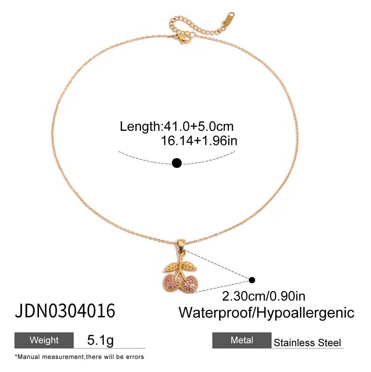 Stainless Steel Cherry Zircon Necklace Light Luxury High-end Jewelry Women's Non-fading Titanium Steel Necklace Jewelry