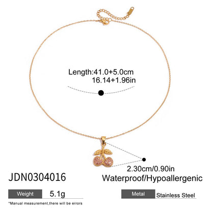 Stainless Steel Cherry Zircon Necklace Light Luxury High-end Jewelry Women's Non-fading Titanium Steel Necklace Jewelry