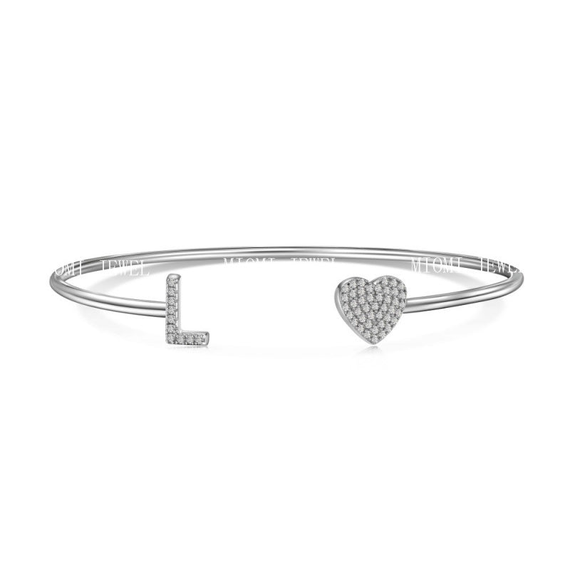 S925 Sterling Silver English Letter Bracelet for Women with Micro Pave Zirconia, Light Luxury Personality Style Bracelet