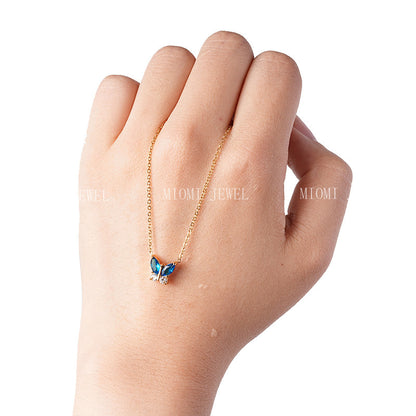 Titanium Steel 18K Vacuum Plated Colorful Zircon Necklace for Women High-End Light Luxury Micro-Paved Zircon Necklace Butterfly Design