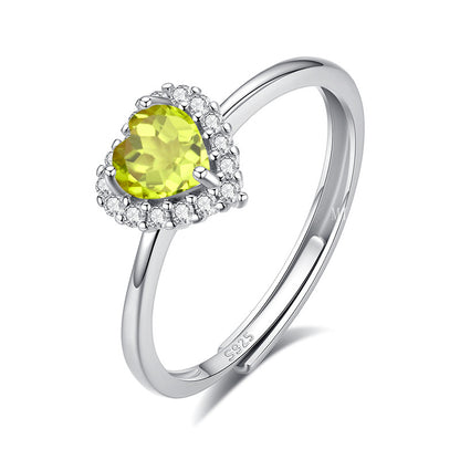 S925 Sterling Silver Ring for Women 5mm Heart-Shaped Natural Crystal Stone Ring Light Luxury High-End Classic Inlaid Jewelry