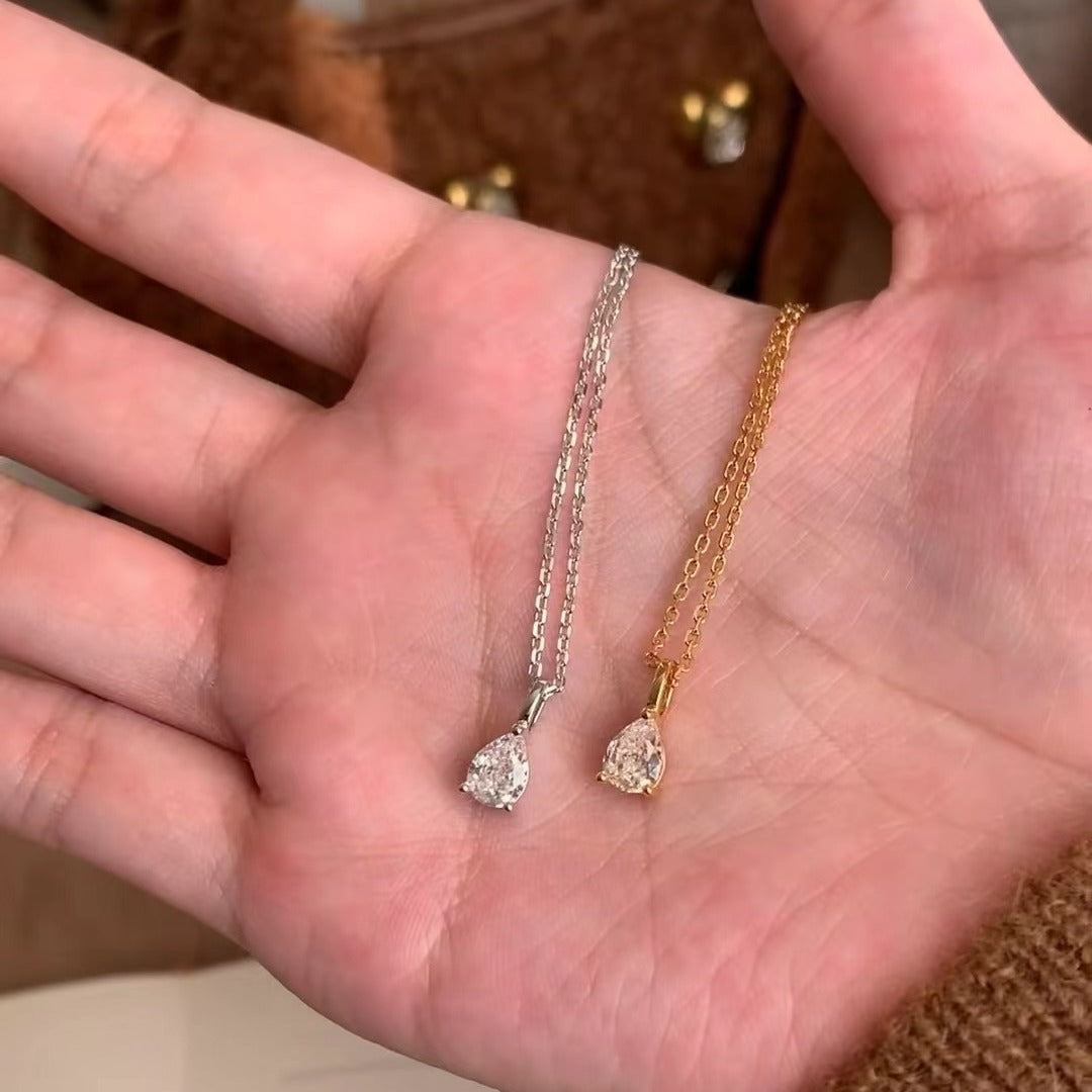 Pure Silver S925 High Carbon Diamond Mermaid Tears One Chain Two-Way Necklace Adjustable Pull Necklace Clavicle Chain Niche