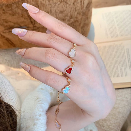 Sterling Silver S925 Natural Pink Shell Red Agate Gourd Ring Adjustable Light Luxury High-End Niche Versatile Exquisite Style