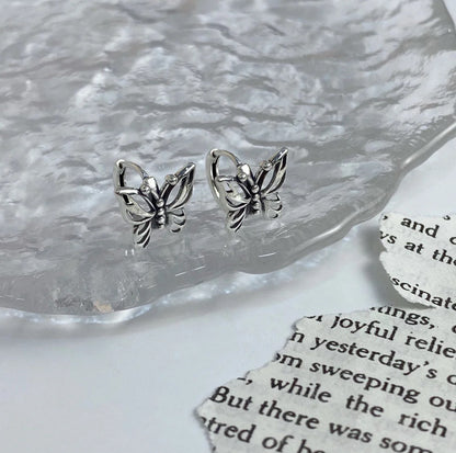Pure Silver S925 Hollow Butterfly Earrings Light Luxury Elegant Small Earrings Vintage Daily Commute Ear Jewelry