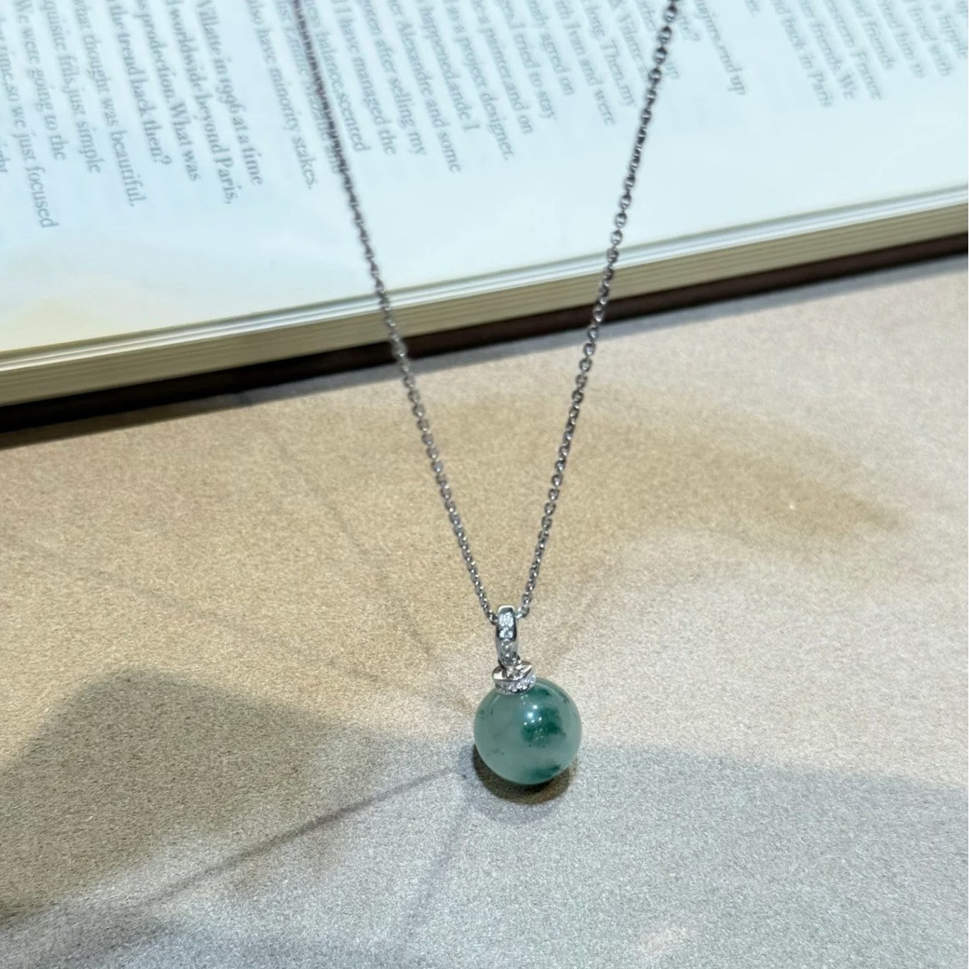 Pure Silver S925 Natural African Emerald Necklace Dragon Jade Round Bead Pendant Collarbone Chain High-end Niche Exquisite Light Luxury