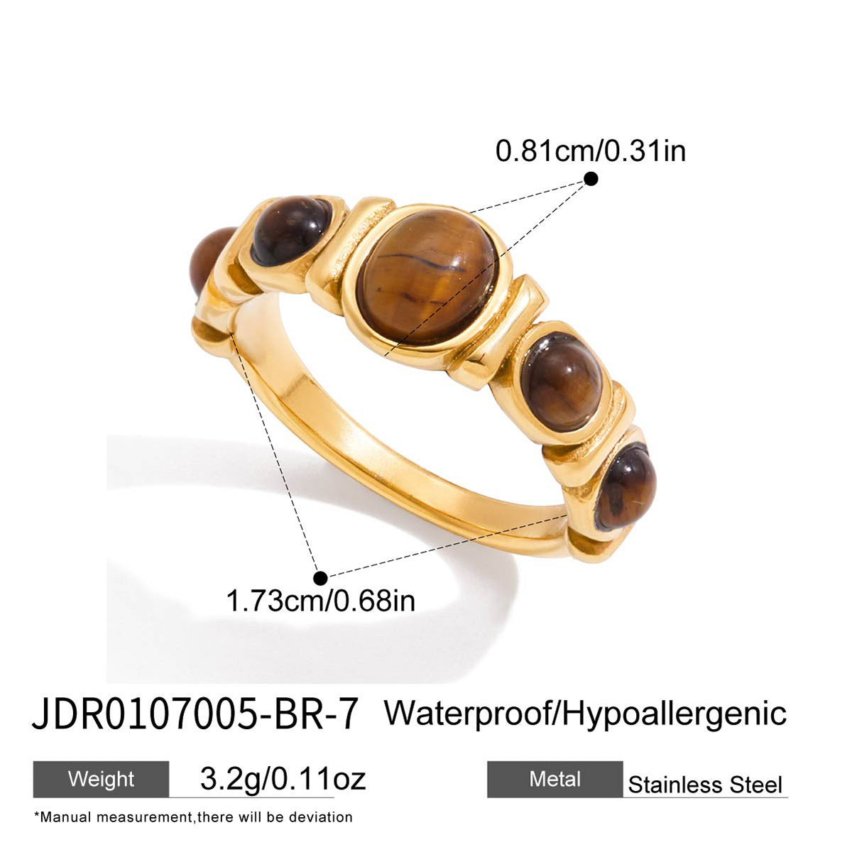 Tiger Eye Stone Titanium Steel Ring Non-Fading Stainless Steel Agate Jewelry for Women High-End Rings