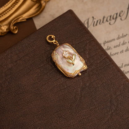 Natural Baroque Pearl Necklace Universal Clasp Pendant Exquisite Oil Drop Flower Oil Painting Style Retro Versatile Women's Necklace