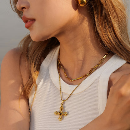 Amazon 18K Gold Stainless Steel Cross Necklace Tiger Eye Pendant Titanium Steel Non-Fading Jewelry for Women