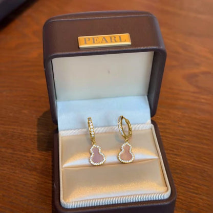 Pure Silver S925 Chinese Style Natural Pink Shell Gourd Earrings Elegant Light Luxury Versatile Design Sense Niche High-end Earrings