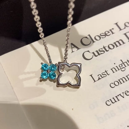 Pure Silver S925 Summer Cool Paraiba Detachable Two-Way Wear Four-Leaf Clover Necklace Light Luxury Fashion High-End Clavicle