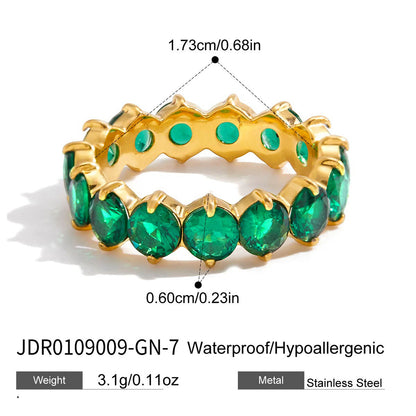 INS Style Internet Celebrity Jewelry 18K Gold Stainless Steel Inlaid Green Zircon Ring Women's Fashion Versatile Ring