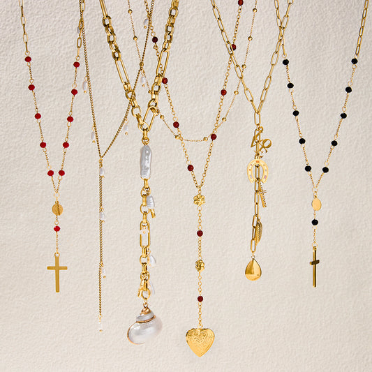 Titanium Steel Cross Long Necklace Light Luxury High-end Y-shaped Chain Stainless Steel Jewelry Sweater Chain