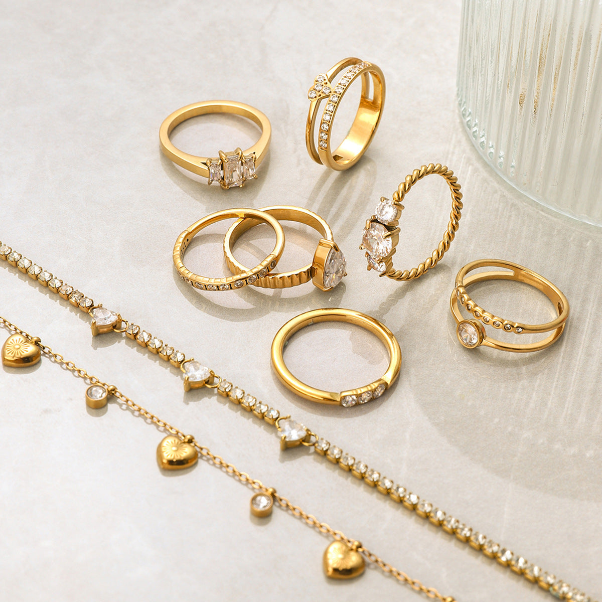 Zircon Ring Titanium Steel Non-Fading Jewelry Light Luxury High-End Feel Ring Hot-Selling Accessories Ring