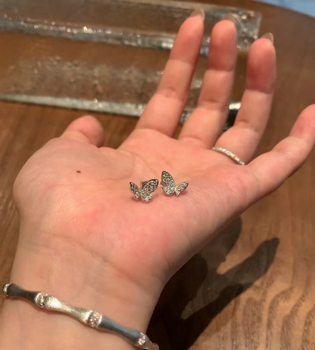 Italian Vintage Brushed Light Luxury High-End Jewelry925Sterling Silver Butterfly Threaded Earrings Four-Leaf Clover Screw