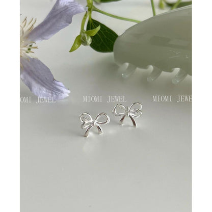 Weekend Korean Jewelry 925 Sterling Silver Earrings Wind Bowknot Hollow Simple Design Sense Niche Design