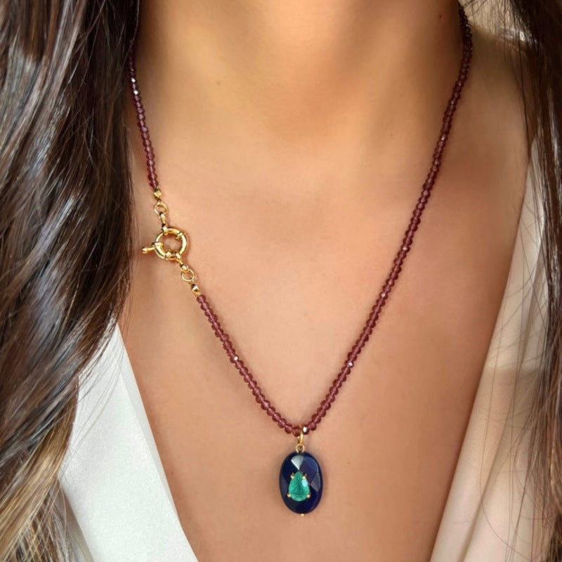 Stainless Steel Style Natural Stone Niche High-End Necklace Versatile Style Elegant Collarbone Chain