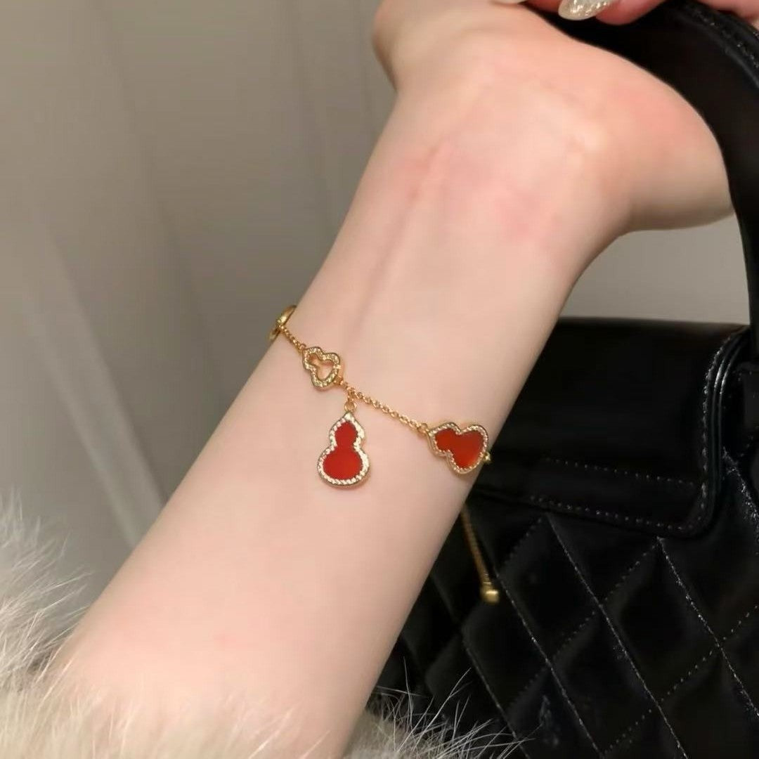 Pure Silver S925 New Red Agate Gourd Agate Bracelet New Year Essential Red Bracelet Fashion High-end