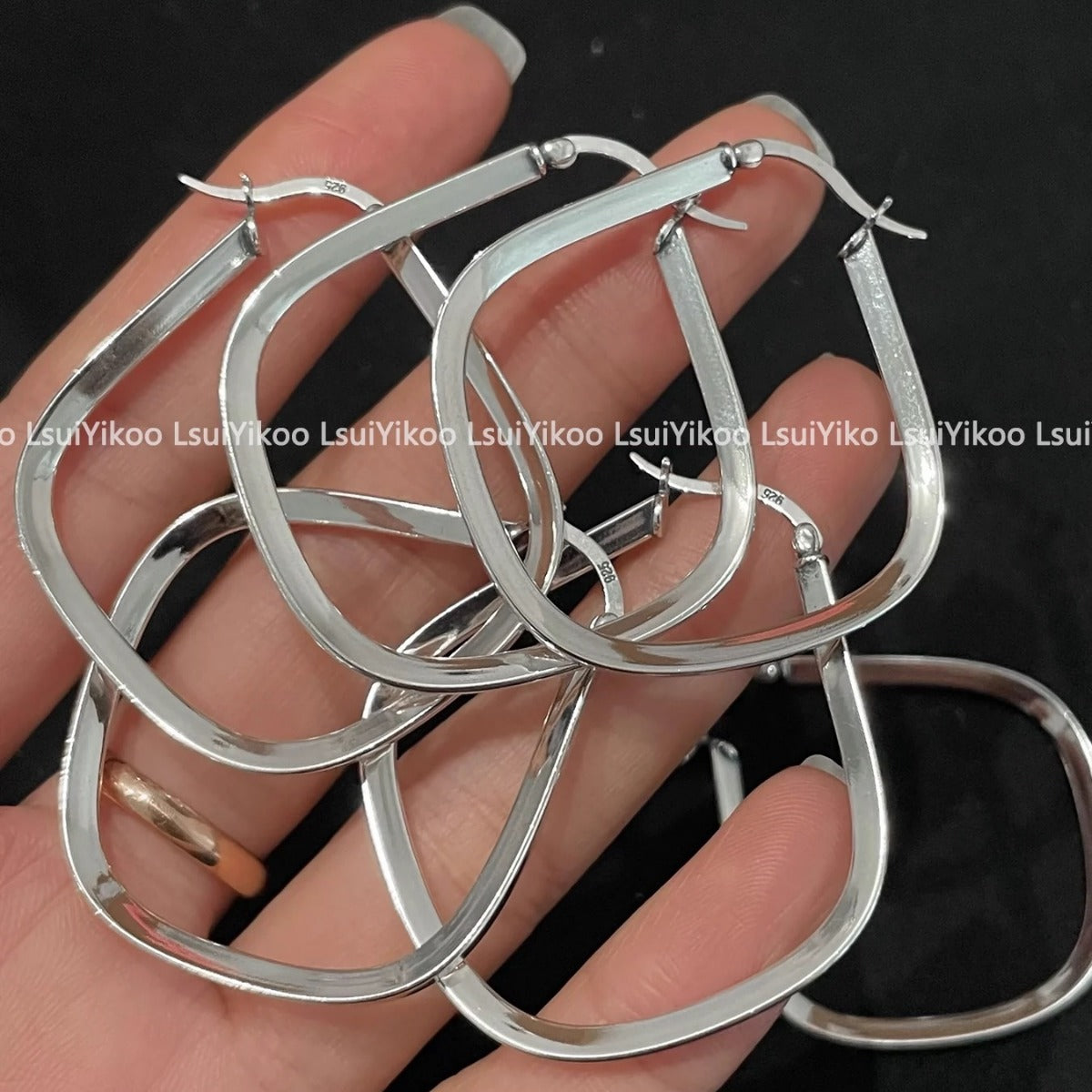 French Style High-End Feel Pure Silver S925 Rhombus Square Hoop Earrings Heavy Craft Exaggerated Fashion Personality