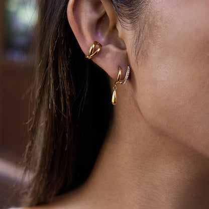 Titanium Steel Zircon Double Layer C Hoop Earrings Water Drop Pendant Stud Earrings Stainless Steel Jewelry High-end Feel