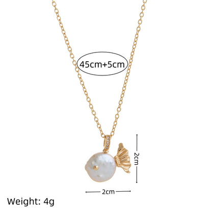 Ocean World Little Witch Necklace Natural Pearl Bighead Fish Pendant Jewelry Goldfish Kissing Fish Clavicle Chain Color Retention