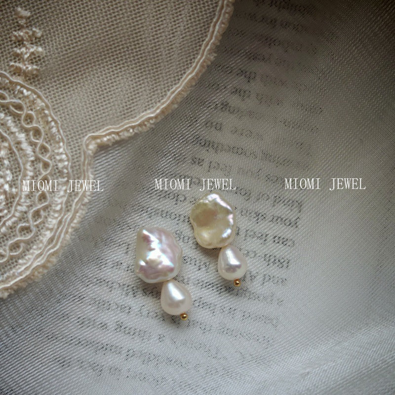 Natural  Pearl Turquoise Pink Crystal Amethyst Irregular 925 Silver Needle Irregular Earrings Ear Jewelry