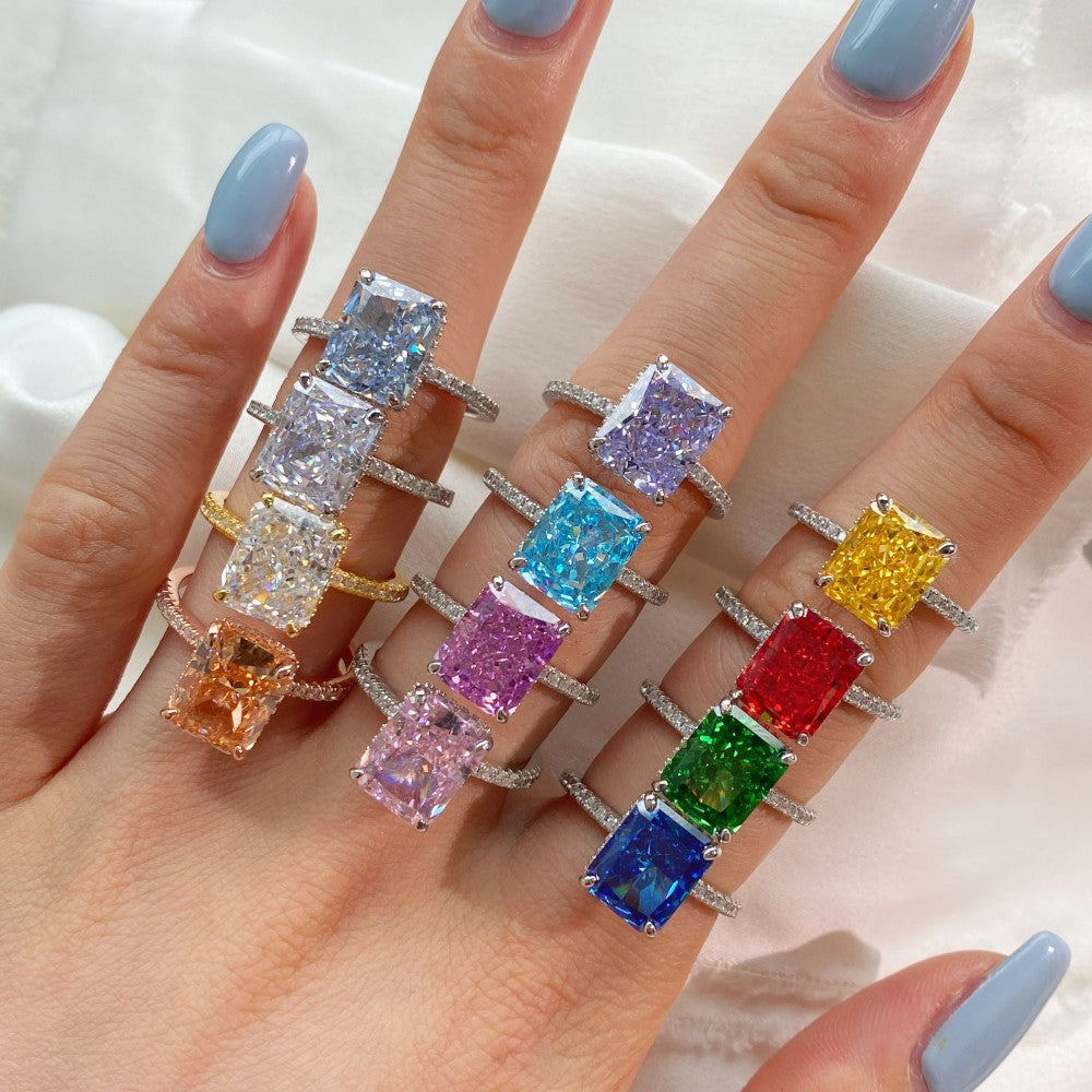 High Carbon Diamond Jewelry S925 Sterling Silver Heavy Craft Ring for Women 8A Zircon Square Ice Flower Cut Gemstone Ring