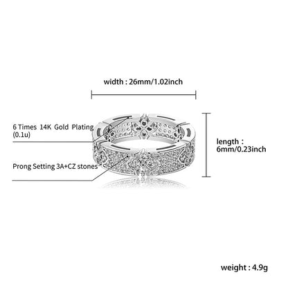 INS Trendy Unisex Micro Pave Starry Sky Zircon Ring Four-Leaf Clover Personality Hip-Hop Jewelry