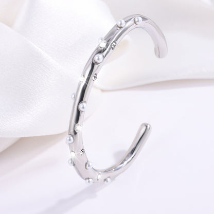 Stainless Steel Bracelet Trendy Inlaid Pearl Bracelet Women's Titanium Steel Retro Versatile Hand Jewelry