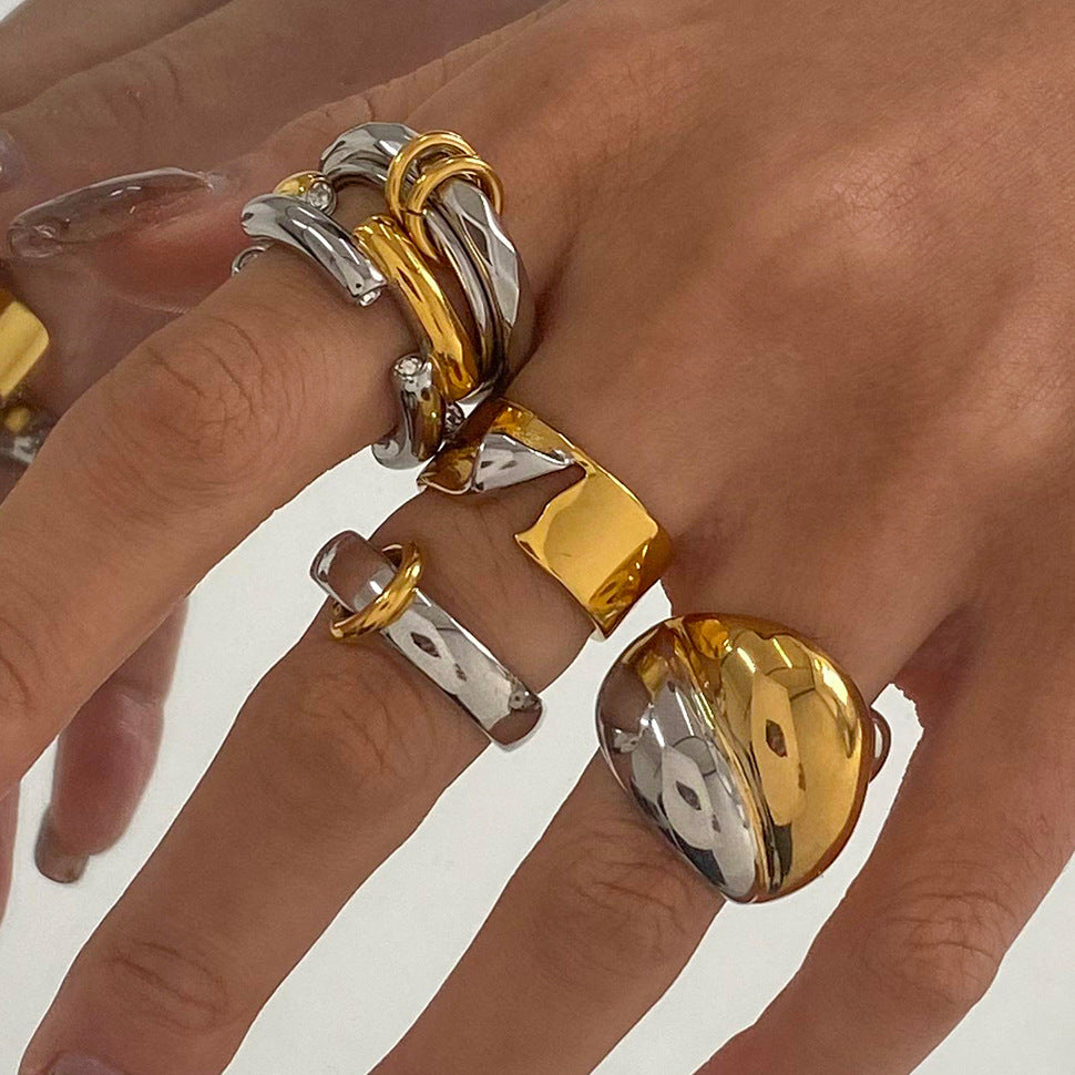 Color Block Stainless Steel Ring High-End Niche Exaggerated Ring Titanium Steel Hand Jewelry Rings