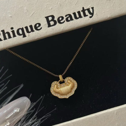 S925 Sterling Silver Brushed Craft Ruyi Lock Bag Pendant for Women High-end New Chinese Style National Trend Clavicle Chain