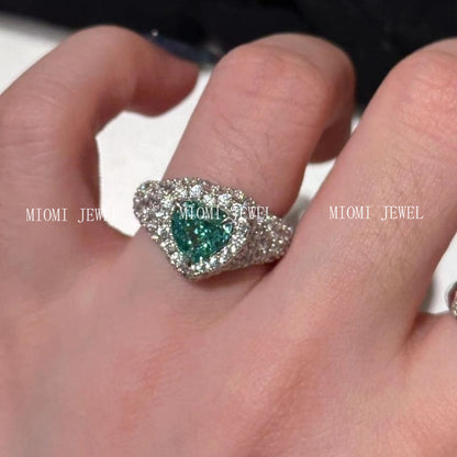 S925 Sterling Silver North Island Lovers Vintage Paraiba Heart Full Diamond Ring Antique Style Peach Heart Gemstone Diamond Ring