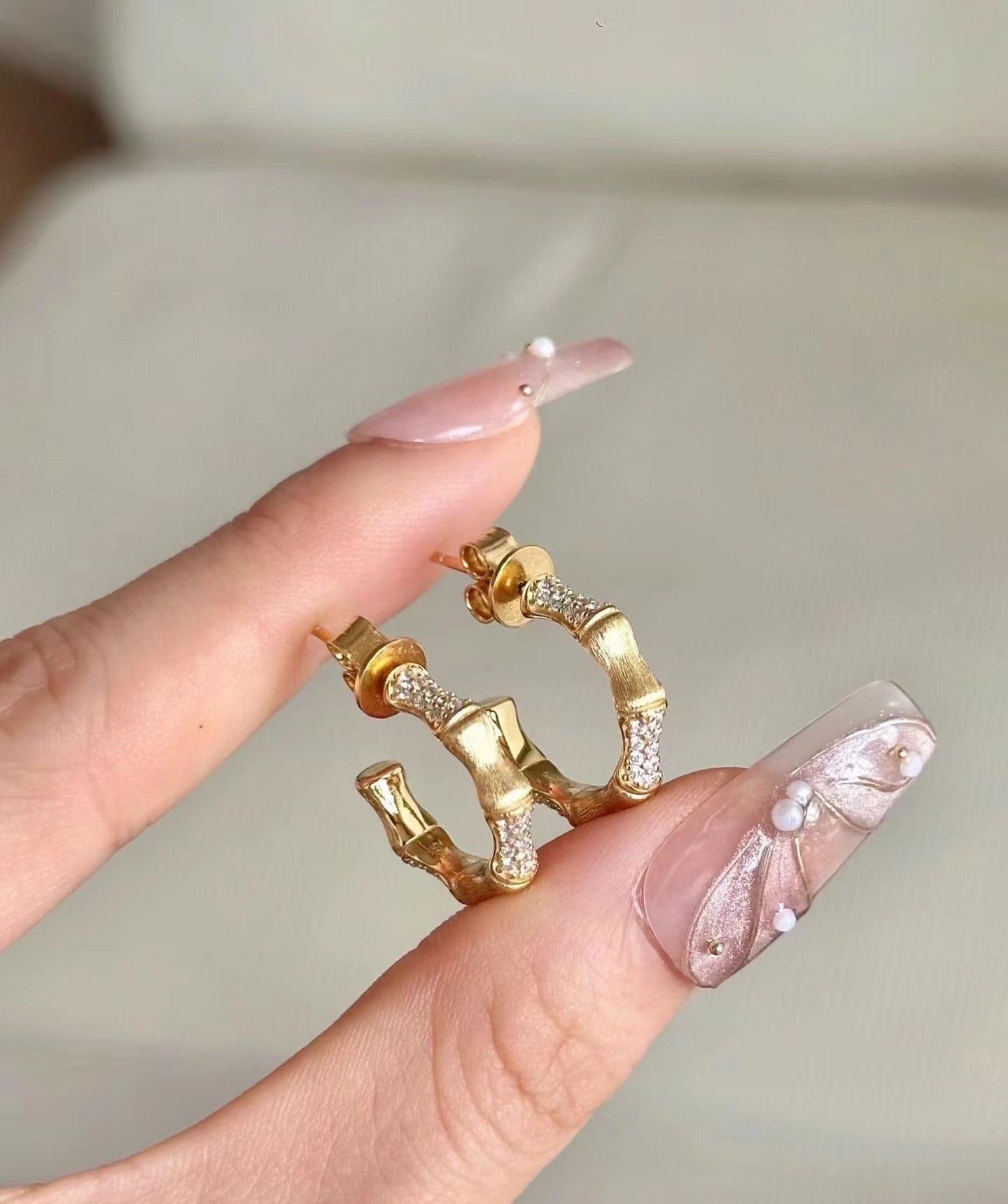 Italian Vintage Brushed Light Luxury High-End Jewelry 925 Sterling Silver Brushed Craft Forged Bamboo Earrings Studs