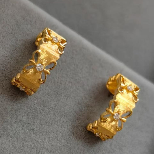 S925 Sterling Silver Vintage Commuter Iris Brushed Earrings Niche High-end Light Luxury Ear Jewelry