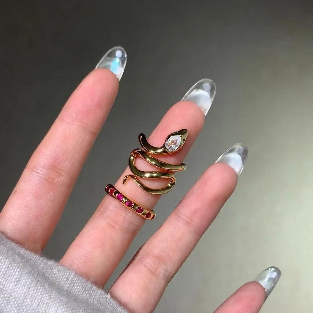 Italian Craftsmanship Vintage Style Light Luxury High Carbon Diamond High-end Jewelry Pure Silver S925 Gold Snake Ring