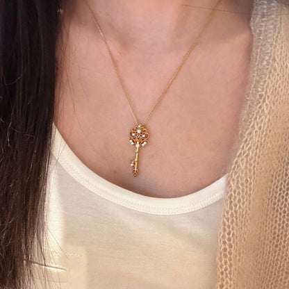 Pure Silver S925 Ancient Brushed Craft Magic Wand Key Necklace Exquisite Light Luxury High-end Niche Collarbone Chain