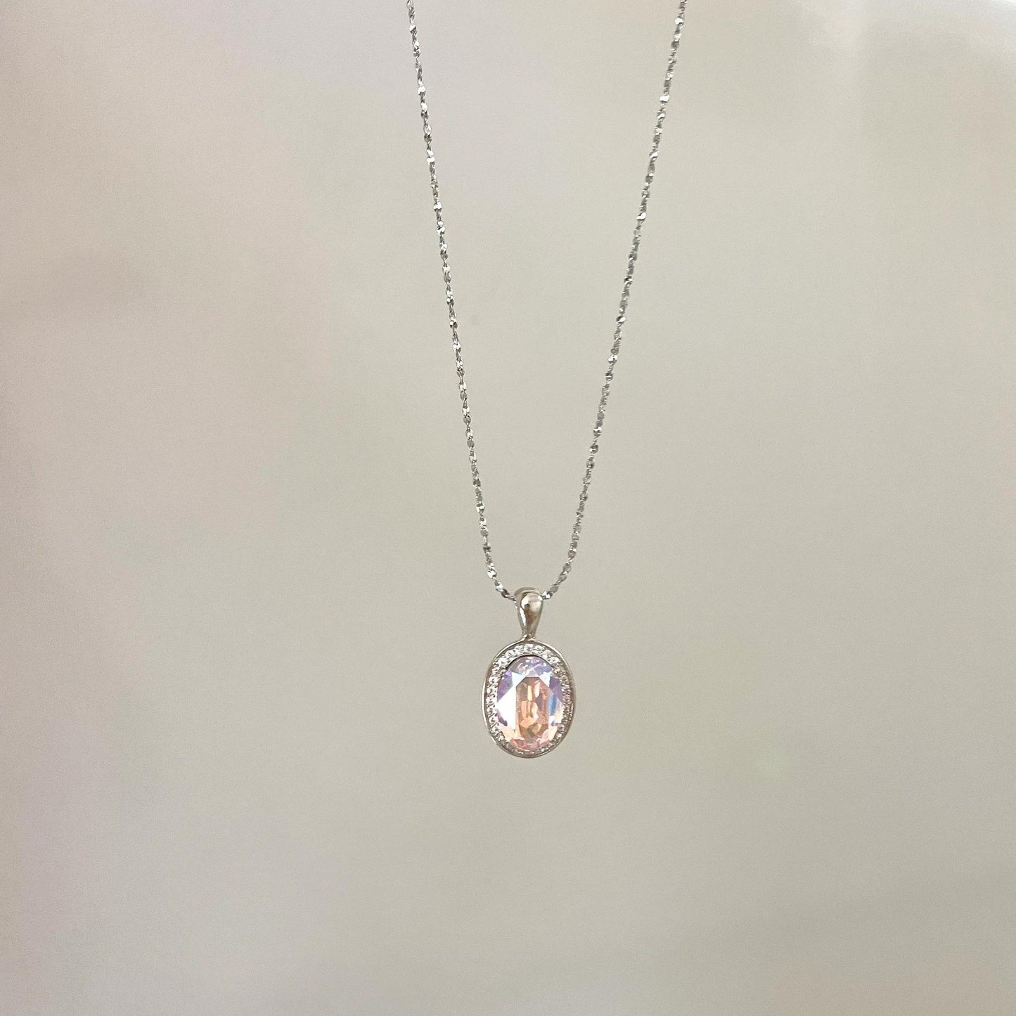 S925 Sterling Silver French Style Brilliant Violet Ice Flower Zircon Necklace Pigeon Egg Oval Pendant Full Diamond