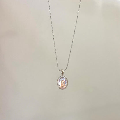 S925 Sterling Silver French Style Brilliant Violet Ice Flower Zircon Necklace Pigeon Egg Oval Pendant Full Diamond