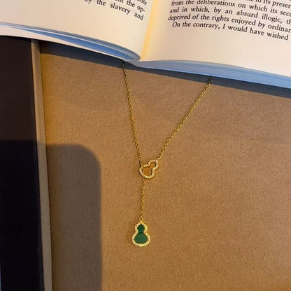 S925 Sterling Silver Malachite Gourd Necklace Light Luxury Niche Fashion Design Sense Collarbone Pendant