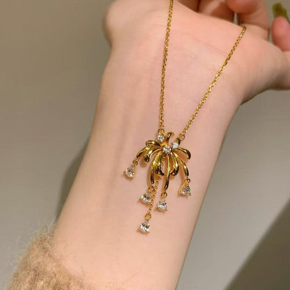 Pure Silver S925 High Carbon Diamond Fireworks Earrings Necklace Adjustable Length Set Retro High-end Light Luxury Elegant